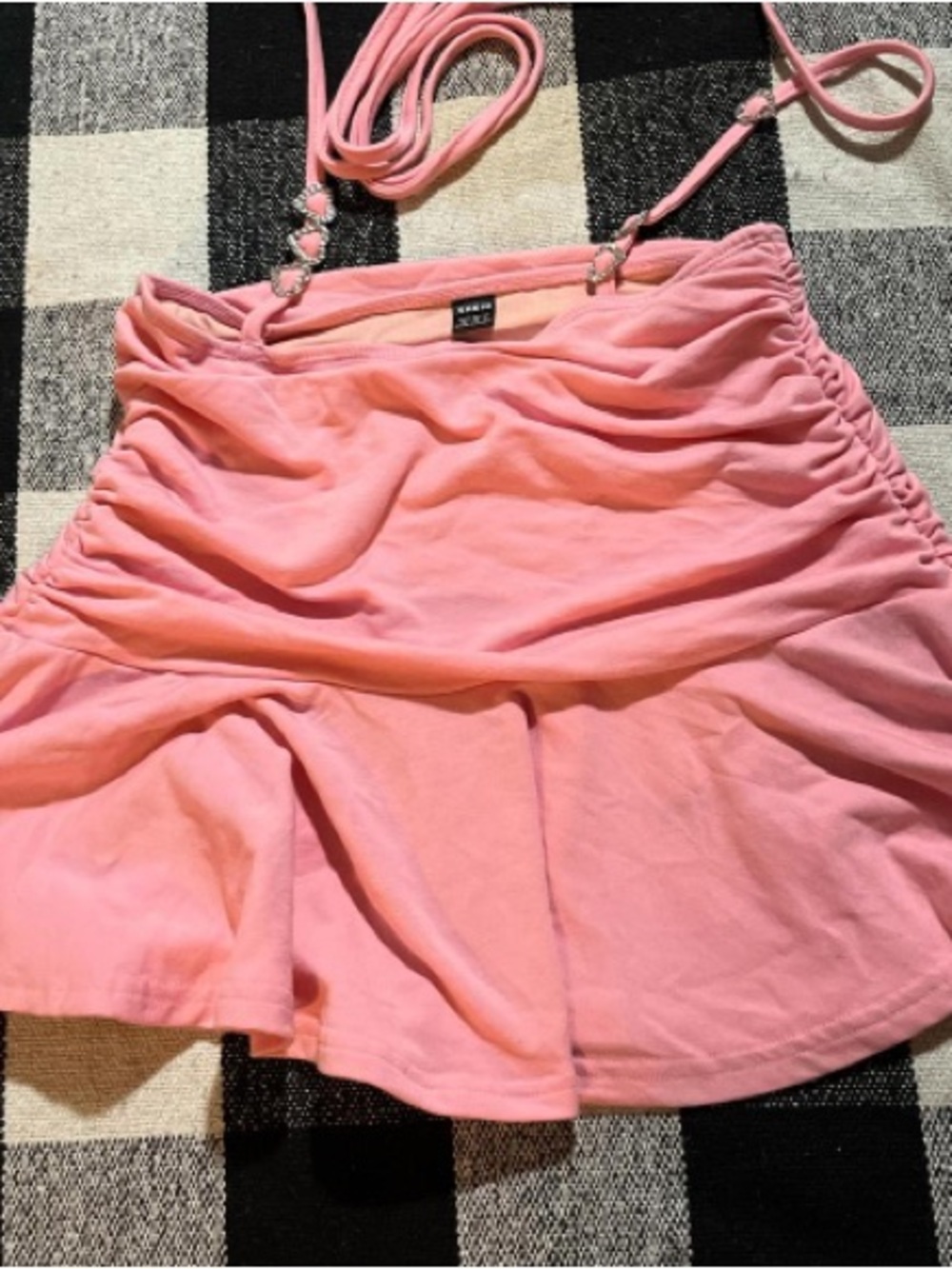 SHEIN Pink Ruched Skater Mini Skirt with Tie Detail